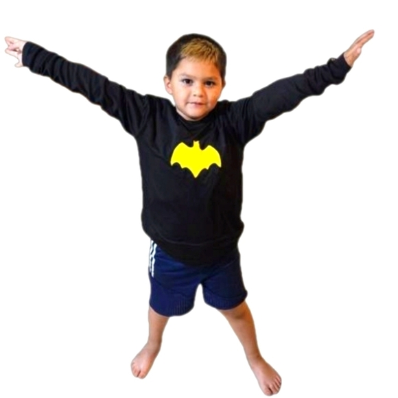 Hand Crafted Upcycled Long Sleeve Tee Black Yellow Batman Halloween Costume L - Picture 2 of 12